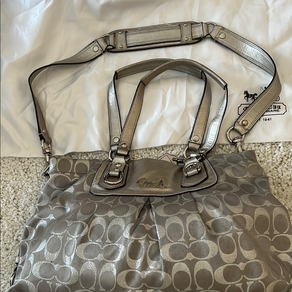 Coach Silver Shoulder Bag with Signature Monogram